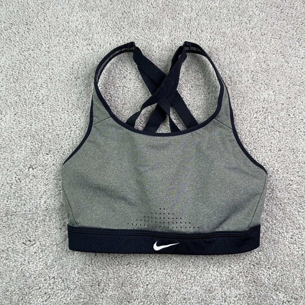 Nike Sports Bra Womens Small Grey Impact High Support Strappy Gym Training